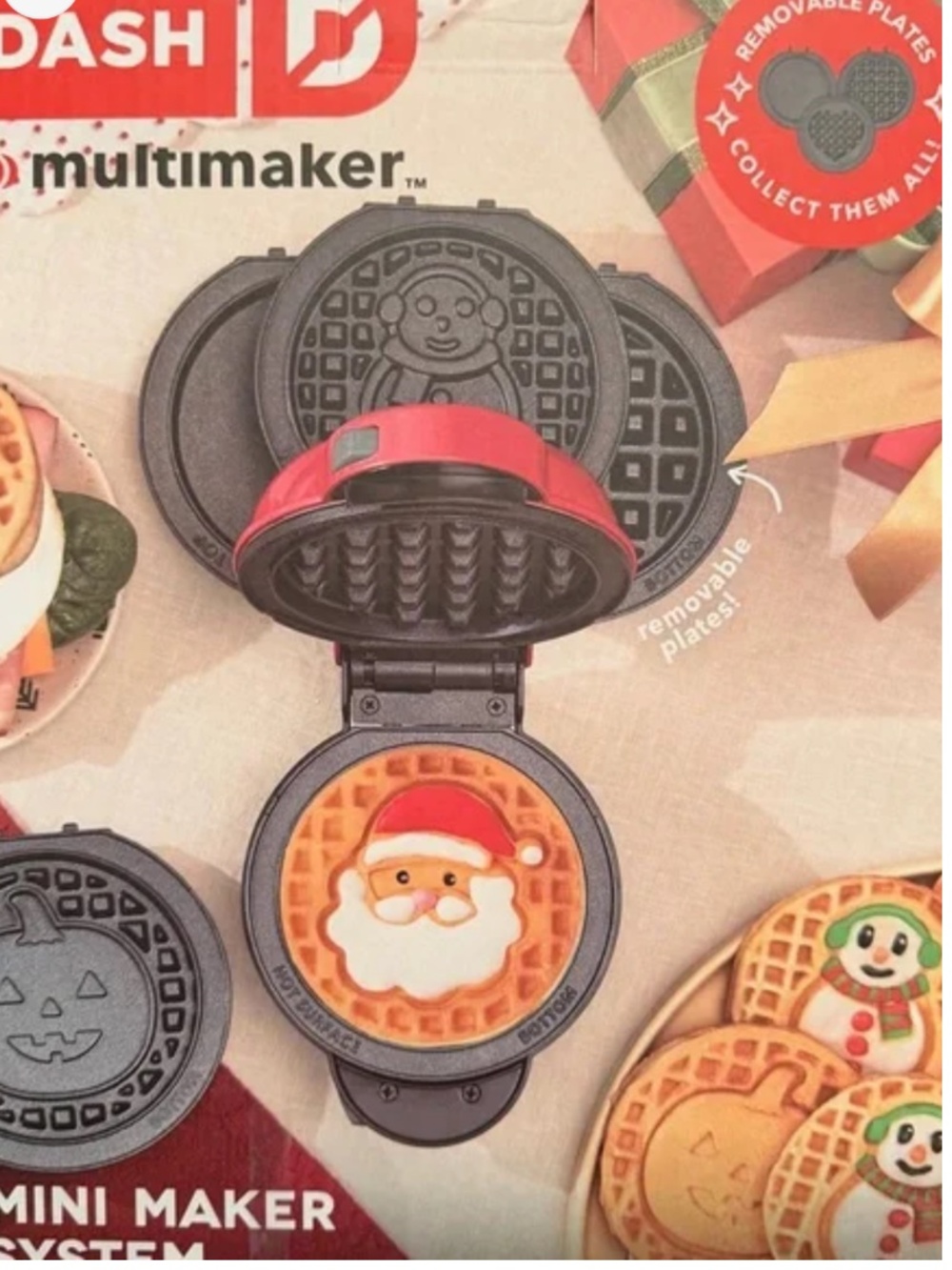 Dash Multi-Plate Mini Waffle Maker with Removable Plates -RED